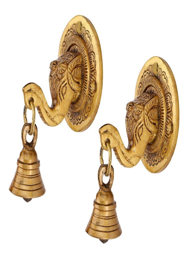 Mla's Decor Elephant Face Wall & Door Brass Decorative Bell Pair, Elephant Hangings for Decoration (300g Each). - Image 1